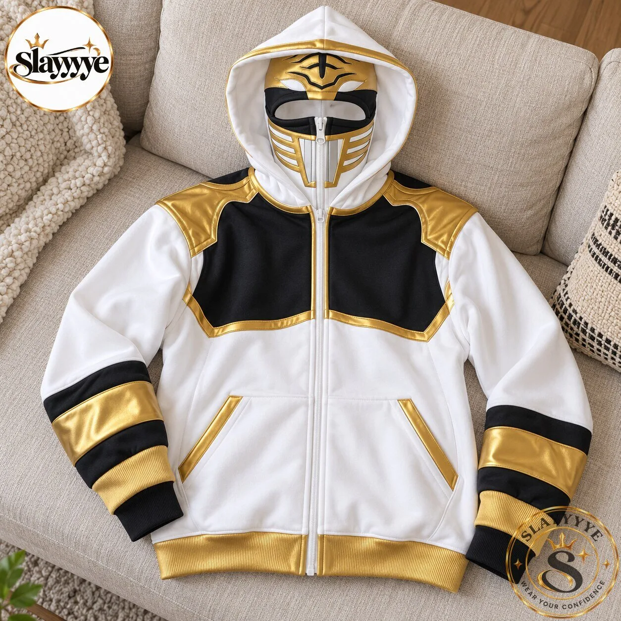 Power Rangers White Ranger Full Face Zip Hoodie