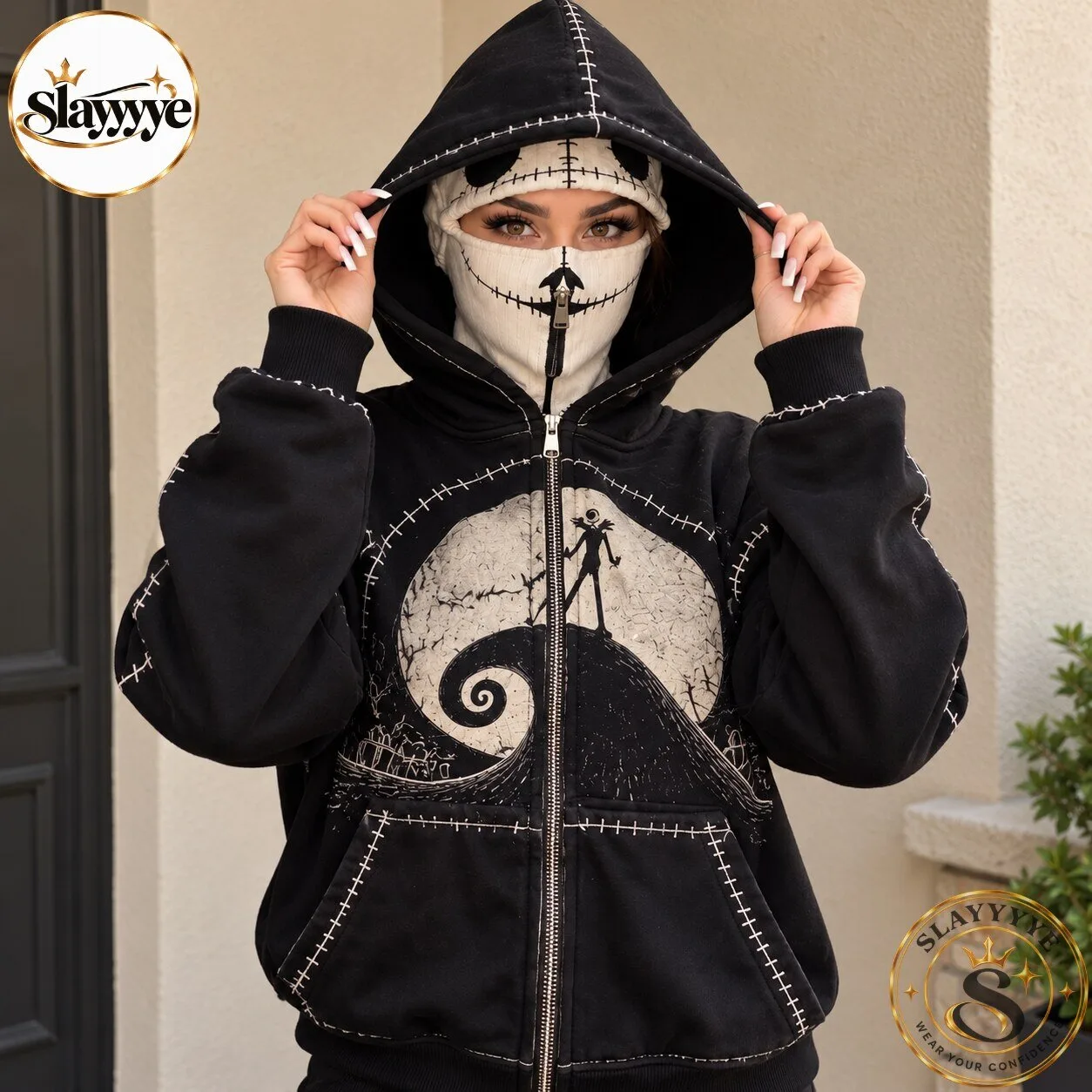 Jack Skellington Cosplay Zip Up Hoodie with Face Mask